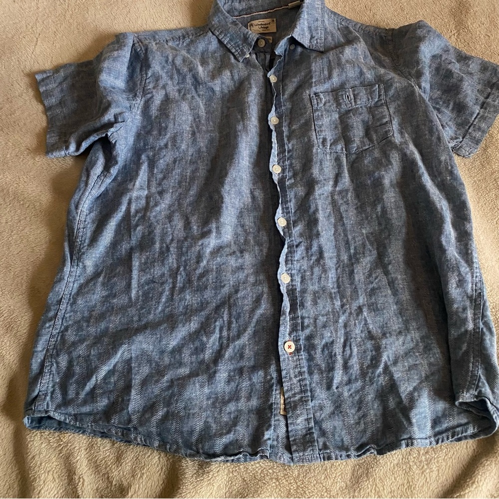 Weatherproof Vintage Washable Linen Button Down Shirt Mens Sz Large Coastal Blue